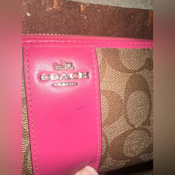 Coach Zip Around Accordion Long Wallet Signature Brown/Pink - Picture 2 of 8